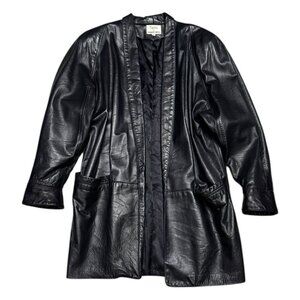 Vintage MAXIMA Tannery West Genuine LEATHER Trench Retro Coat Womens XS